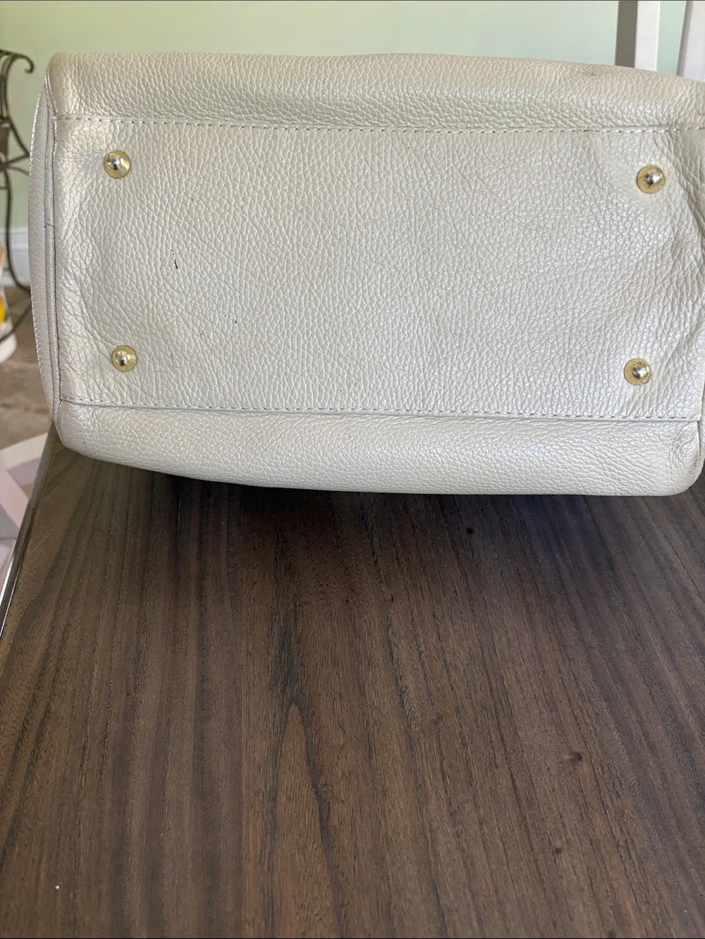 Classic Cream Leather Handbag with Removable Strap